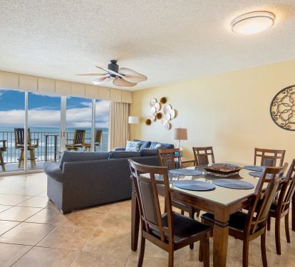 Enjoy the view and open flow between the living room and dining area