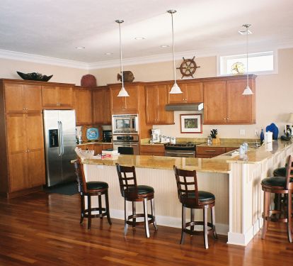 Kitchen on first floor, facing the screened in porch and the Gulf of Mexico