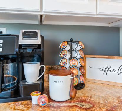 Start your day right at our fully stocked coffee station&mdash;featuring a variety of brews, a Keurig, and all the essentials for your perfect cup. ðŸŒŸ