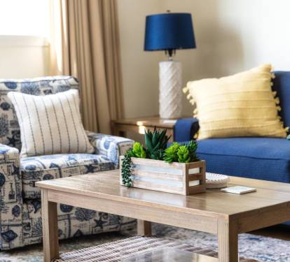 Inviting living room with stylish beach decor.