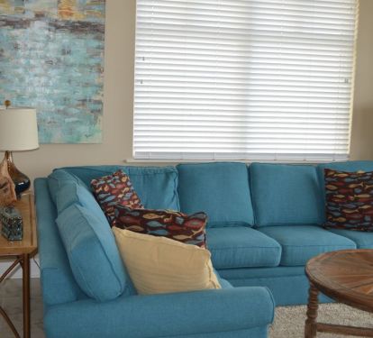 The living room: charming coastal theme throughout