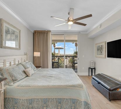 Comfortable master suite with premium bedding for a restful night&rsquo;s sleep