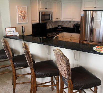 View of our Kitchen with stainless steel appliances, granite counter tops