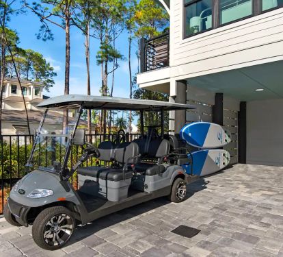 Driftwood-3 The 6-seater golf cart at Driftwood simplifies beach gear transport and adds a delightful way to reach nearby restaurants, shopping spots, and the array of beaches along 30A's famous scenic, coastal drive!