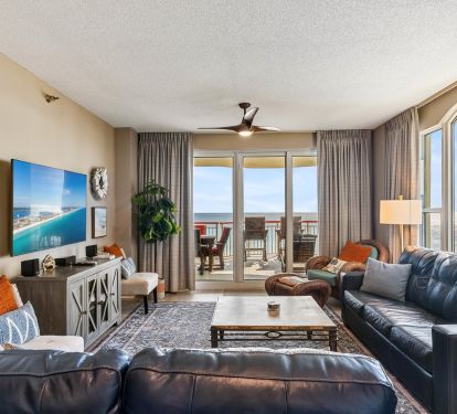 Spacious living room with 65" smart tv with DirectTv