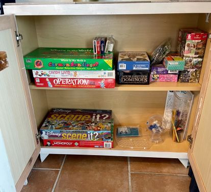 Enjoy our game cabinet &amp; video console in bunk room! Perfect for rainy day