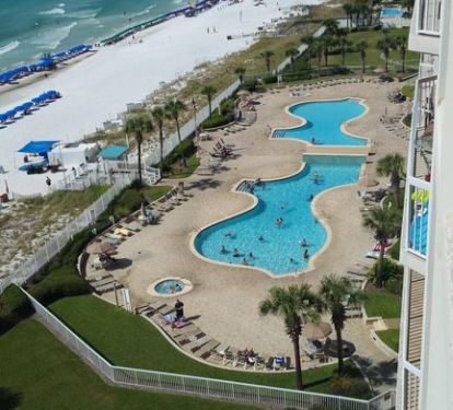 Our balcony view looking at our outdoor pool area.