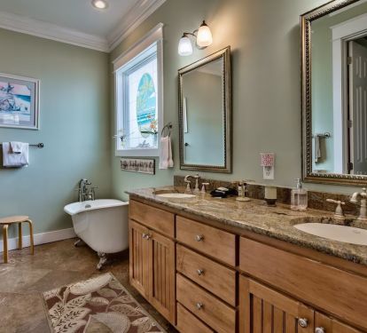 Master bath with shower and clawfoot bathtub for those relaxing soaks.