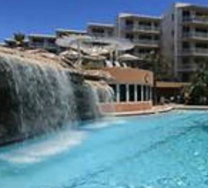 Waterfall with fitness center on the right.