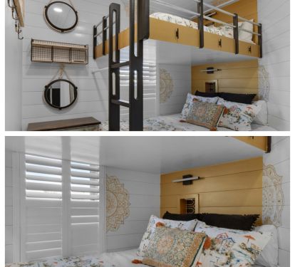 Custom built king bed with full bunk bed over top