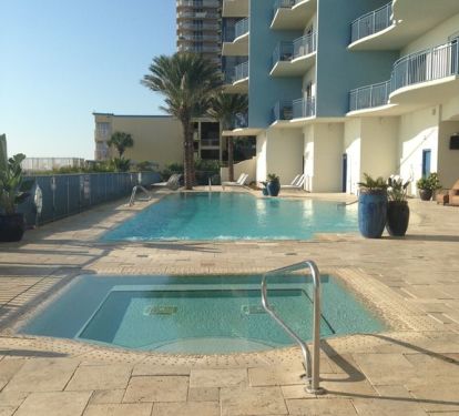 View of our beautiful pool and hot tub!