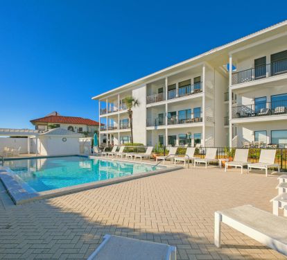 View of pool and building