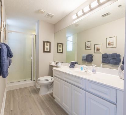 Ensuite bathroom for Queen bedroom.  Huge walk-in shower