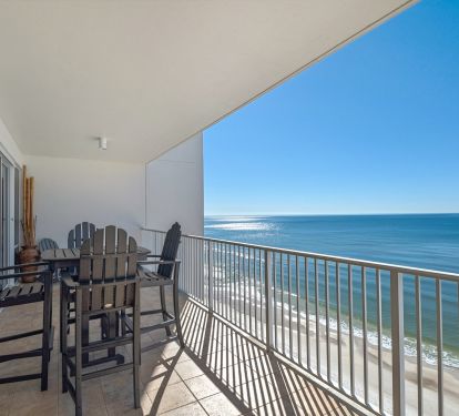 Balcony with great view and dining table