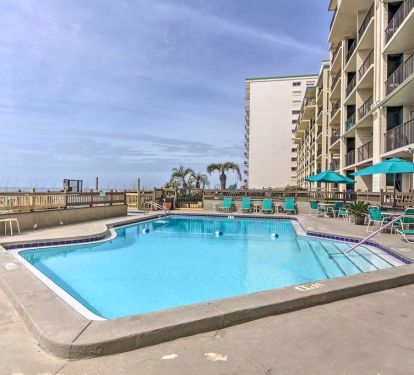 The pool is right off the porch.