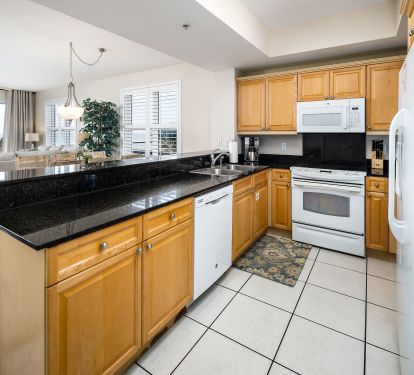 Our kitchen is well stocked for those who like to cook while enjoying the view!