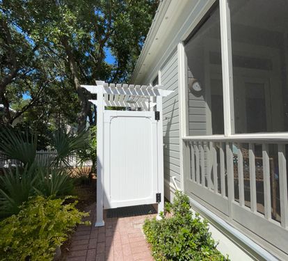 Enclosed outdoor shower, with hot/cold water