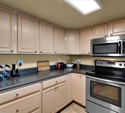 Spacious kitchen if fully stocked with updated inventory.