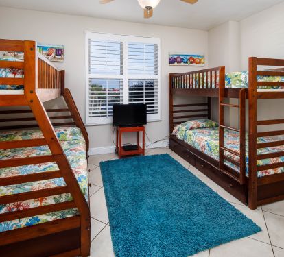 There's lots of room for the kids with bunk beds -- 3 twins and one double! 