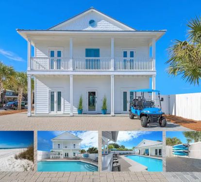 Epic-1 Massive 8 bedroom, ocean view property with ginormous fenced pool and 7 king suites with private full baths. Perfect for large groups or events and just steps from Destin's sugar sand beaches. Includes golf cart, paddleboards, kayaks.