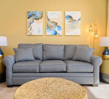 Custom hand-painted art - gold coral table - hammered drum accent tables