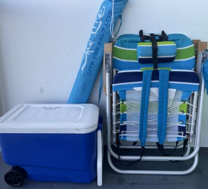 Free beach chairs, umbrella and cooler