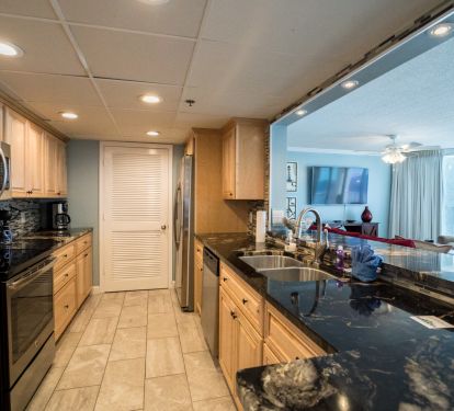 Fully equipped kitchen with new  upscale cabinets and granite.  Perfect!