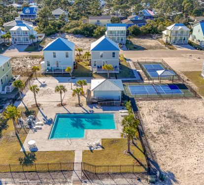Community Pool, pickleball court, and sand volleyball court