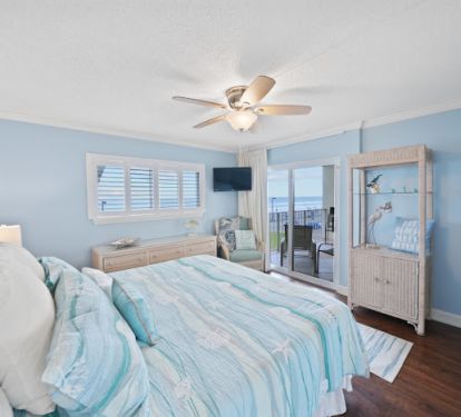 Relaxing master BR with closet, en suite bath &amp; balcony access.