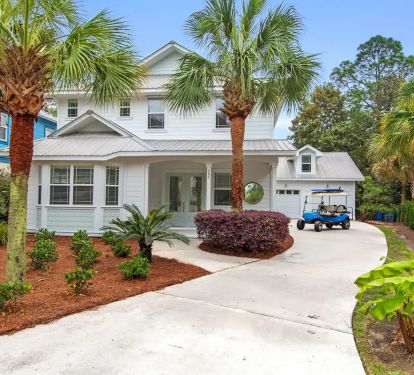 Vibe-9 No need to get salt and sand in your car. Use the included 6 seater golf cart to haul your cooler and toys to the gorgeous beach access that is just across the street from Vibe's subdivision entrance.