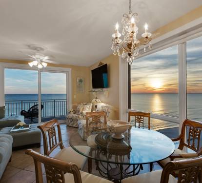 Dining Room with Western Sunset Views over Ocean from Huge Windows 