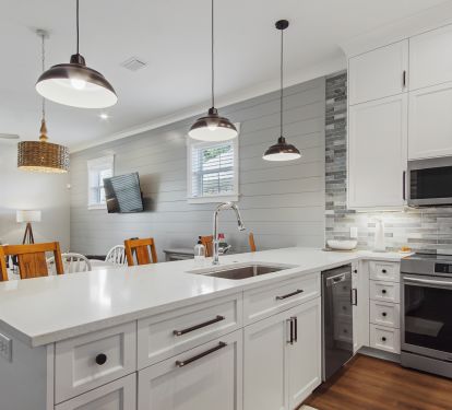 View from rear entrance into kitchen area