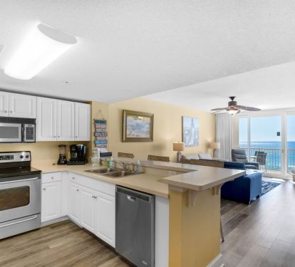 High ceilings in the living area really open up the space and the views