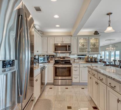 View of the Kitchen showing Porcelaine Tile Flooring