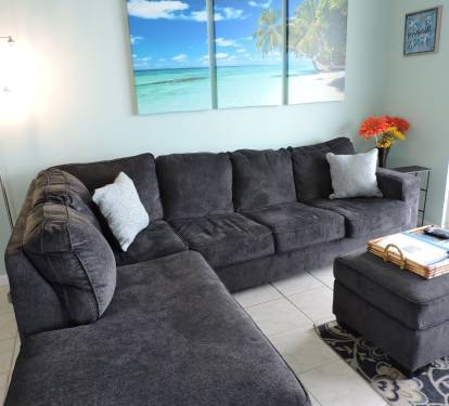 Living Area with 55 inch TV and great views