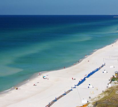 View in looking west at the beach and Gulf of Mexico from our oversized 719 sq wrap around balcony