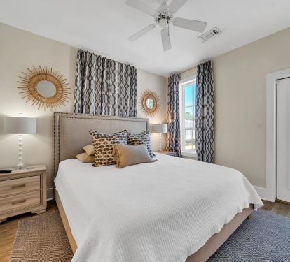 King bedroom with private bath and outdoor access