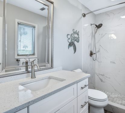Master bath has walk-in shower
