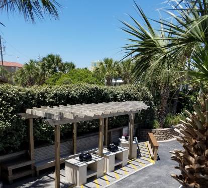 Outdoor area with charcoal grills