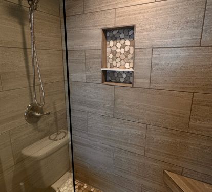 Master bathroom walk in tile shower