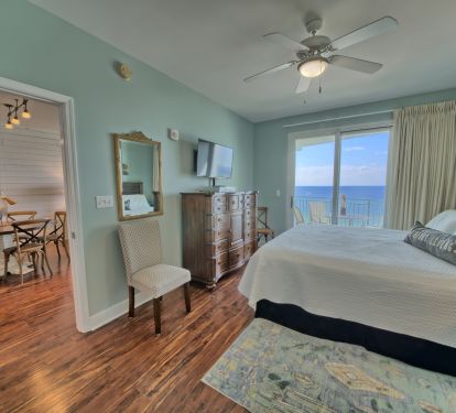 Master bedroom with ceiling fan!