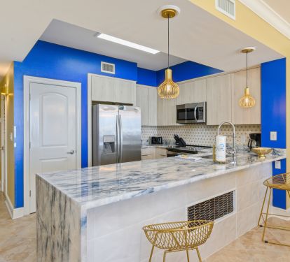 NEW European-style soft-close cabinets - exotic quartzite stone 