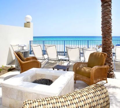 Fire Pit for relaxation.  Lounge chairs with beautiful view of beach &amp; ocean.
