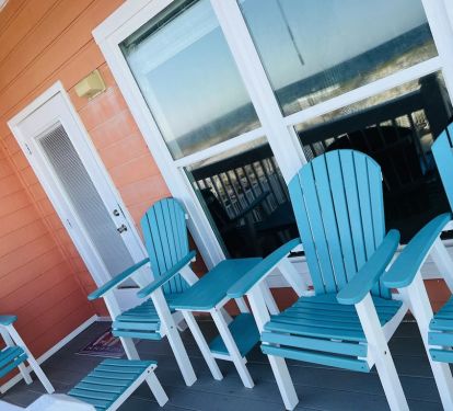 Balcony on main level by living room that goes to pool