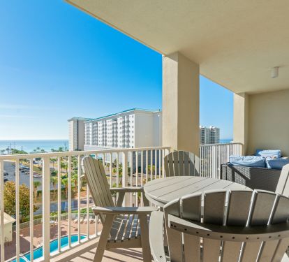 Spacious balcony with comfy furniture - perfect for hanging out