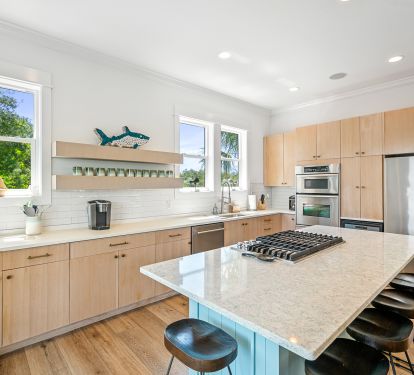 2nd Floor Spacious Kitchen with New Cabinets and Island Seating