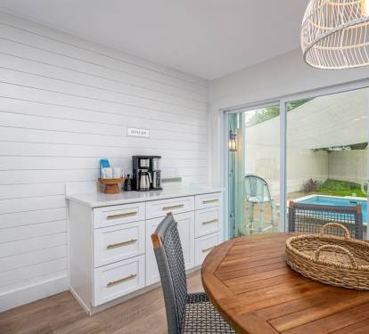 Dining room with pool view
