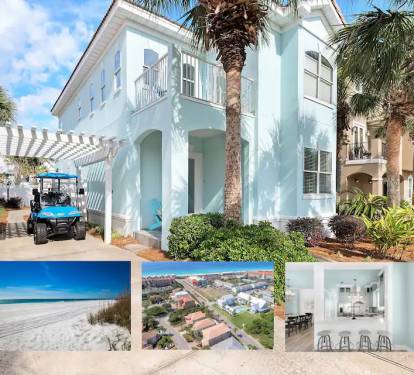 Seafoam-1 Designer grade finishes with an easy 3 minute walk to private, gated beach. Includes free golf cart, paddleboards, kayaks. Two community pools.
