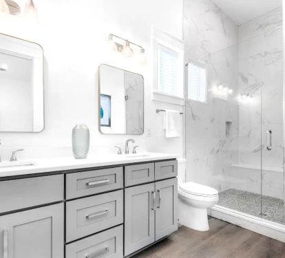 Horizon-19 Bedroom 4 bath. Pic 1. 3rd floor. Double quartz vanity. Frameless glass shower.