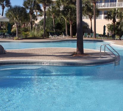 A family favorite--the free form pool with a fountain and zero entry feature